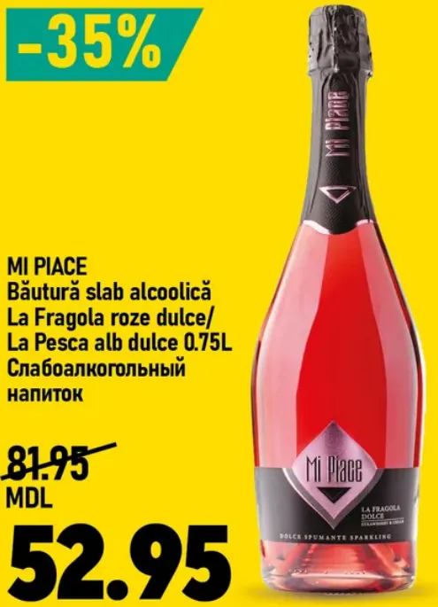 MI PIACE Băutură slab alcoolică La Fragola roze dulce / La Pesca alb dulce, 0.75 L