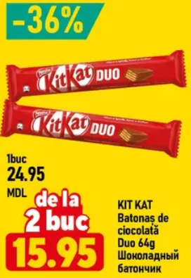 KIT KAT Batonaș de ciocolată Duo, 64 g