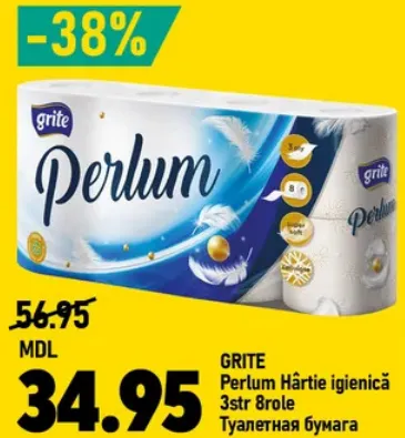 GRITE Perlum Hârtie igienică 3 straturi, 8 role