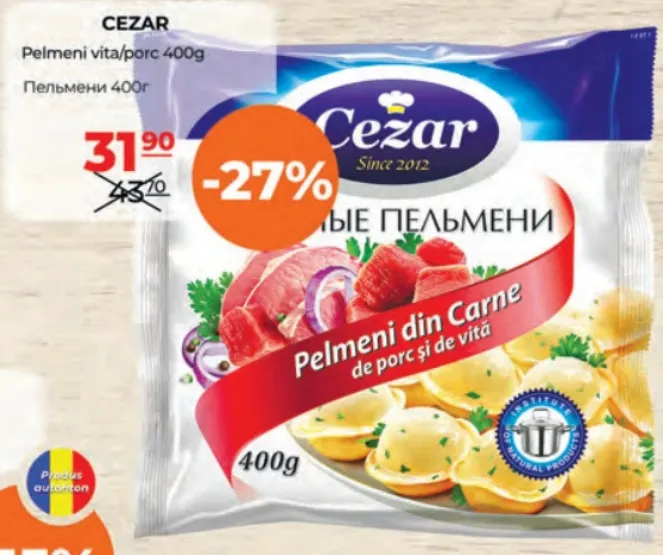 Pelmeni cu vită și porc CEZAR, 400 g