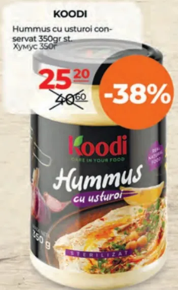 Hummus cu usturoi conservat KOODI, 350 g