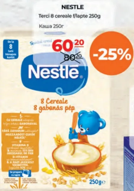 Nestlé Terci din 8 cereale fără lapte, 250 g