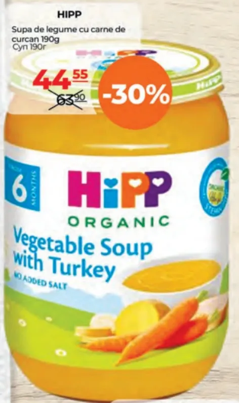 HiPP Supă de legume cu carne de curcan, 190 g