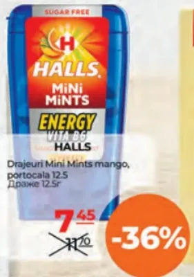 Драже Halls Mini Mints манго, апельсин, 12.5 г