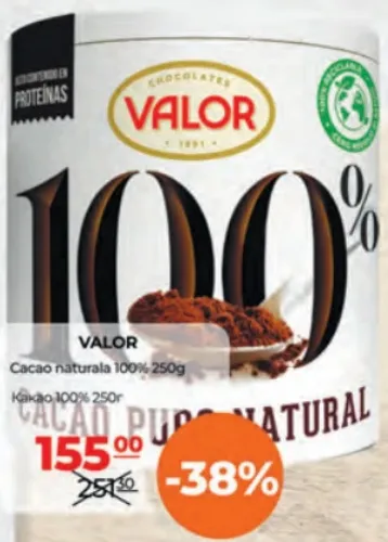 Valor Cacao naturală 100%, 250 g