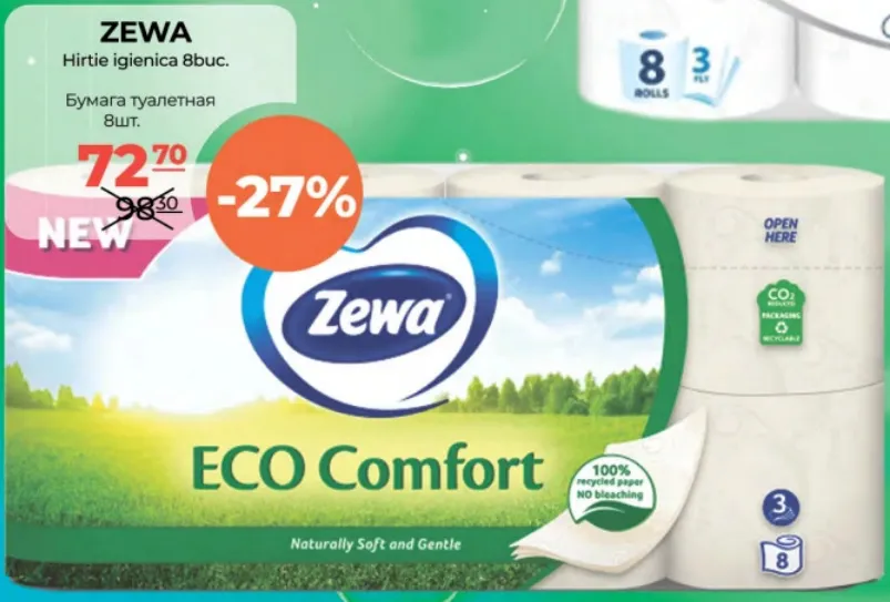 Hârtie igienică Zewa Eco Comfort, 8 buc.