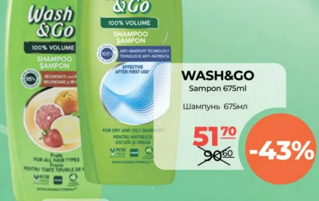 WASH&GO Șampon, 675 ml